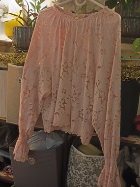 Free People Blush Pink Lace Peasant Top